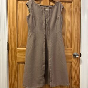 Barneys New York Taupe Midi Wool Fully Lined Sleeveless Dress